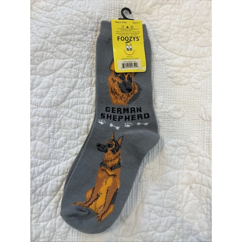 Foozy's Canine Collection German Shepherd Socks SZ 9-11 Gray Poly Blend New